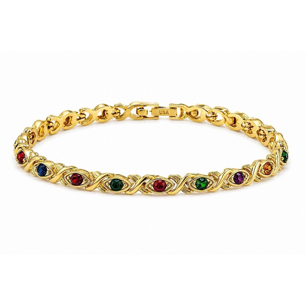 Vintage Blanca Gold Tone Jewel Tone Rhinestone XO Tennis Bracelet USA Marked